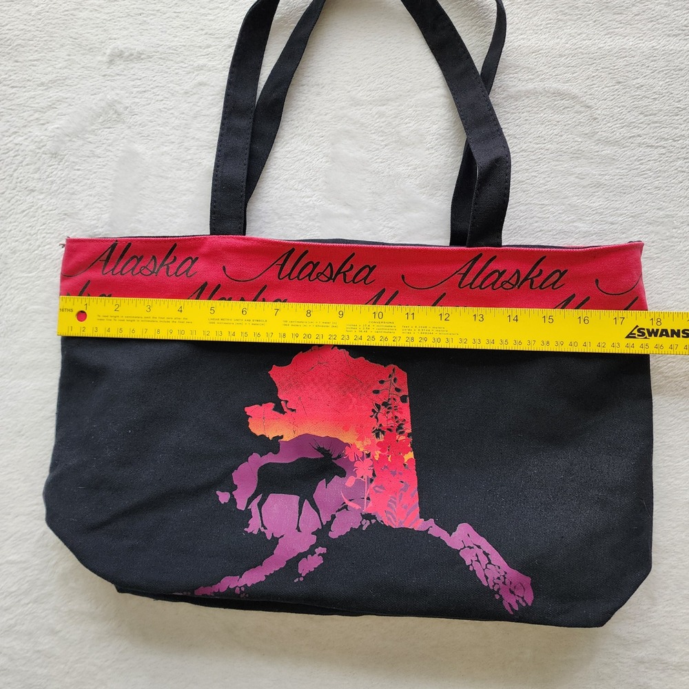 Alaska Canvas Tote Bag Black Red Pink‎ Sunset Moose Souvenir - Picture 5 of 13